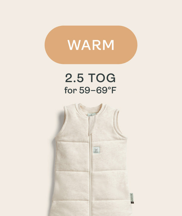 ergoPouch 2.5 TOG pouches are warm and ideal for temperatures of 59-69 Degrees Fahrenheit 