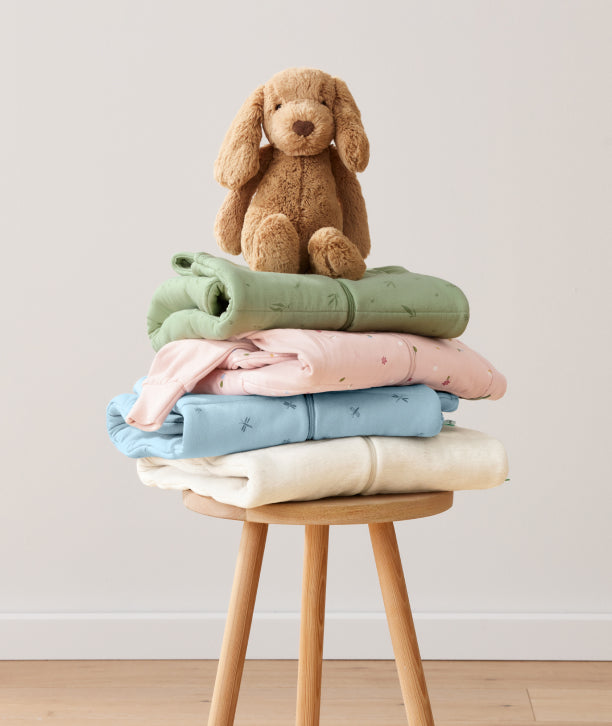 Infant sleepwear essentials from ergoPouch, made from soft, natural fibers gentle on baby's skin.