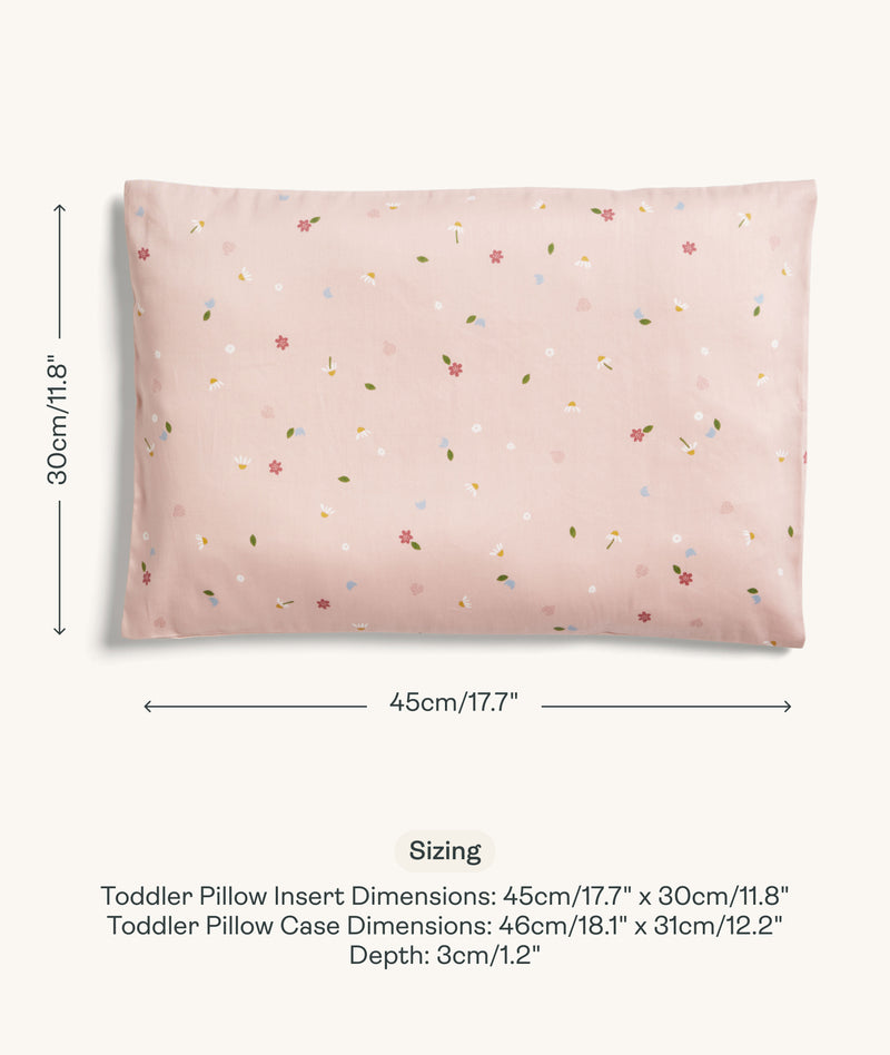 Sizing dimensions for ergoPouch Organic Toddler Pillow Case Daisies