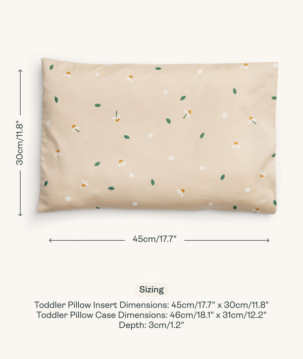 Sizing dimensions for ergoPouch Organic Toddler Pillow Case Daisy Sprinkle