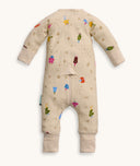 Product shot of ergoPouch Long Sleeve Romper 0.2 TOG in Birthday Blobs back view