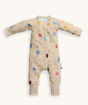 Product shot of ergoPouch Long Sleeve Romper 0.2 TOG in Birthday Blobs front view