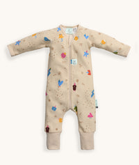 Product shot of ergoPouch Long Sleeve Romper 0.2 TOG in Birthday Blobs front view