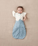 Baby wearing an ergoPouch Butterfly Cardi Oatmeal Marle with one arm out