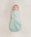 Newborn wearing an ergoPouch Cocoon Swaddle Sack 2.5 TOG Sage with arms in