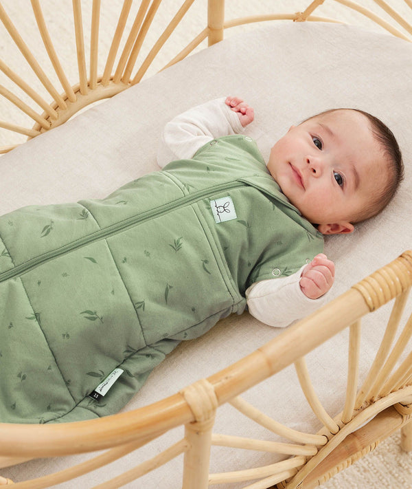 Baby sleeping with arms out in a ergoPouch Cocoon Swaddle Sack 2.5 TOG Willow