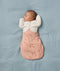 Newborn being swaddled in an ergoPouch Cocoon Swaddle Sack 2.5 TOG Elephant Parade with a Butterfly Cardi Oatmeal Marle over the top, for arms up sleeping