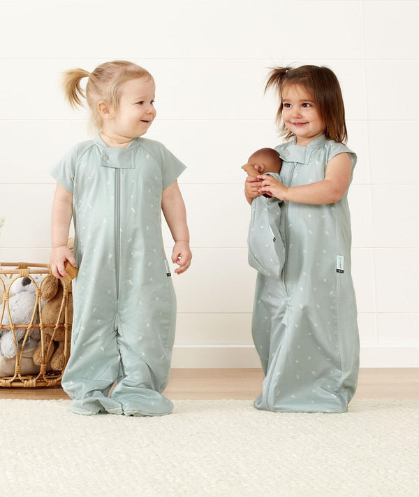 Two toddlers wearing Sleep Suit Sack 0.3 TOG Sage