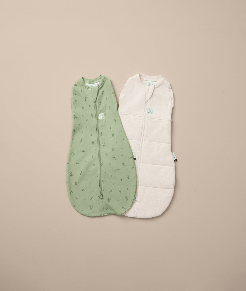 Spring Cocoon Swaddle bundle pack with a Willow 1.0 TOG and Oatmeal 2.5 TOG