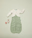 ergoPouch Arm Warmers Oatmeal Marle on top of Cocoon Swaddle Sack Willow