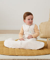 Baby with hip dysplasia in hip-harness-sleep-sack-3-5-tog-oatmeal-marle