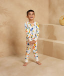 Preschooler wearing ergoPouch Long Sleeve Pajamas 1.0 TOG Fruit Salad