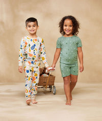 Kids playing in long-sleeve-pyjamas-1-0-tog-fruit-salad and  Sweet Orchard