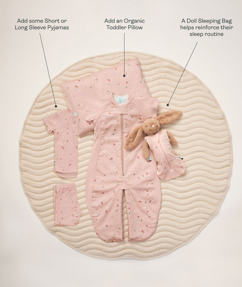 Dress your child appropriately with an ergoPouch Sleep Suit Sack 1.0 TOG Berries, Short or Long Sleeve Pajamas and an Organic Toddler Pillow
