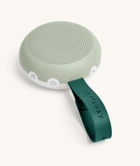 ergoPouch Drift Away White Noise Machine, featuring control buttons and strap for hanging and carrying.
