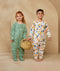 Two children playing in ergoPouch Sleep Onesie 2.5 TOG Fruit Salad, warm for the winter