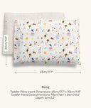 Dimesnions of ergoPouch Organic Toddler Pillow and Case Daydream