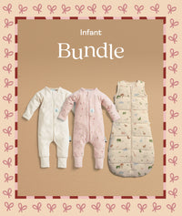 The ergoPouch Infant bundle includes a Sleeping Sack 2.5 TOG and two Long Sleeve Romper 1.0 TOG