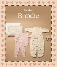 The ergoPouch Toddler bundle includes a Sleep Suit Bag 2.5 TOG, Long Sleeve Pyjamas 1.0 TOG and an Organic Toddler Pillow & Case