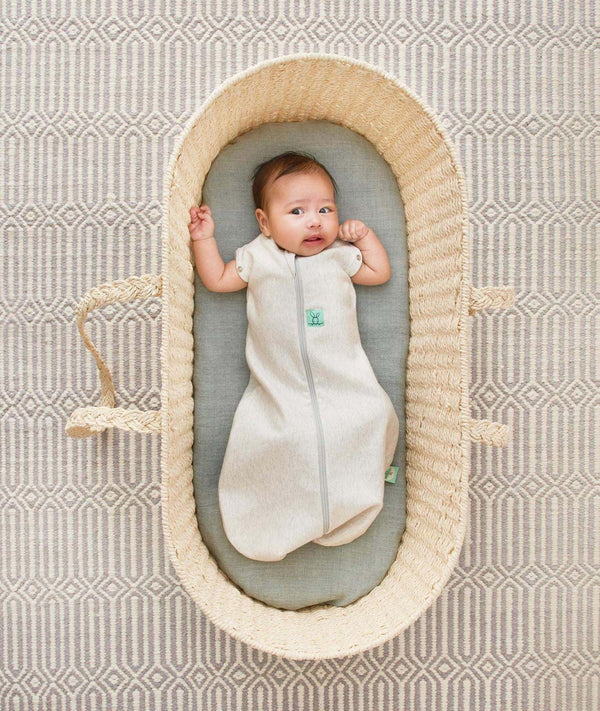 ergoPouch Cocoon Swaddle Sack 0.2 TOG Grey Marle, transitioning to arms out sleeping