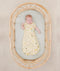 Newborn in ergoPouch Cocoon Swaddle Sack 0.2 TOG Critters, transitioned to arms out sleeping