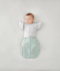 Newborn wearing an ergoPouch Butterfly Cardi Grey Marle with arms in