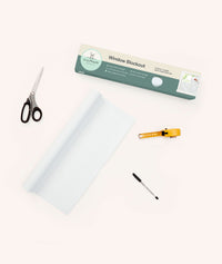 Everything you need to install the ergoPouch Window Blockout White: the black out blinds, scissors, measuring tape and a pen