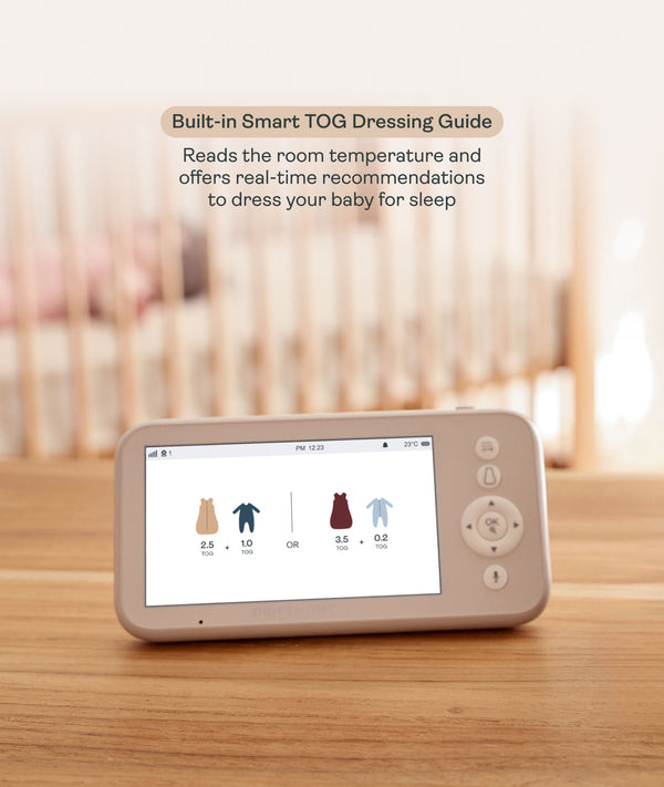 Drift Home Baby Monitor features a built-in Smart TOG Dressing Guide