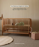 The ergoPouch ellska Skye Crib has two mattress heights for safety and adjusting for child age and stage