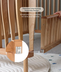 The ergoPouch ellska Skye Crib has patented interlocking assembly design for simplicity