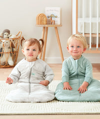 Toddlers wearing ergoPouch Sleep Sack in Sage and Grey Marle