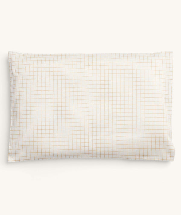 Product shot of ergoPouch Organic Toddler Pillow Case in Caramel Grid