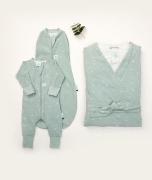ergoPouch Mama & Mini Matchy Newborn Pack in Sage - Matching Robe and Swaddle Set