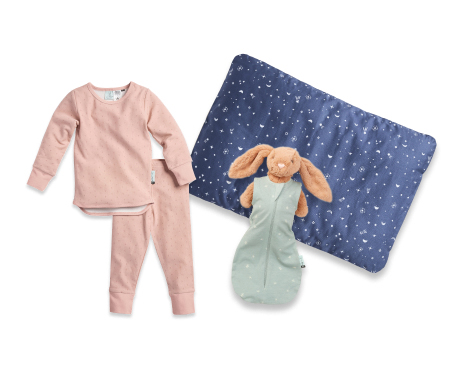 Toddler sleep essentials: PJs, toy sleep sack and toddler pillow