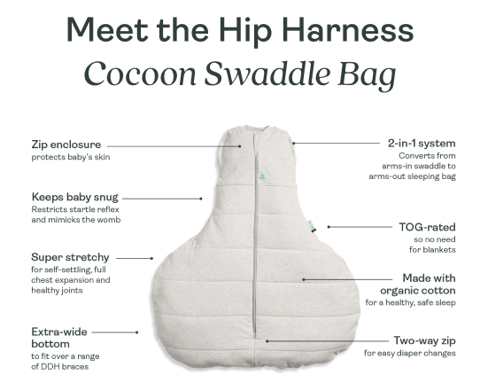 Features of the Hip Harness Cocoon Swaddle Sack